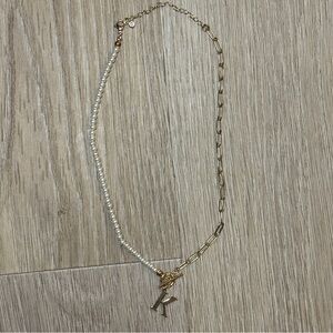 NWOT Initial K Pearl and Gold Chain Necklace